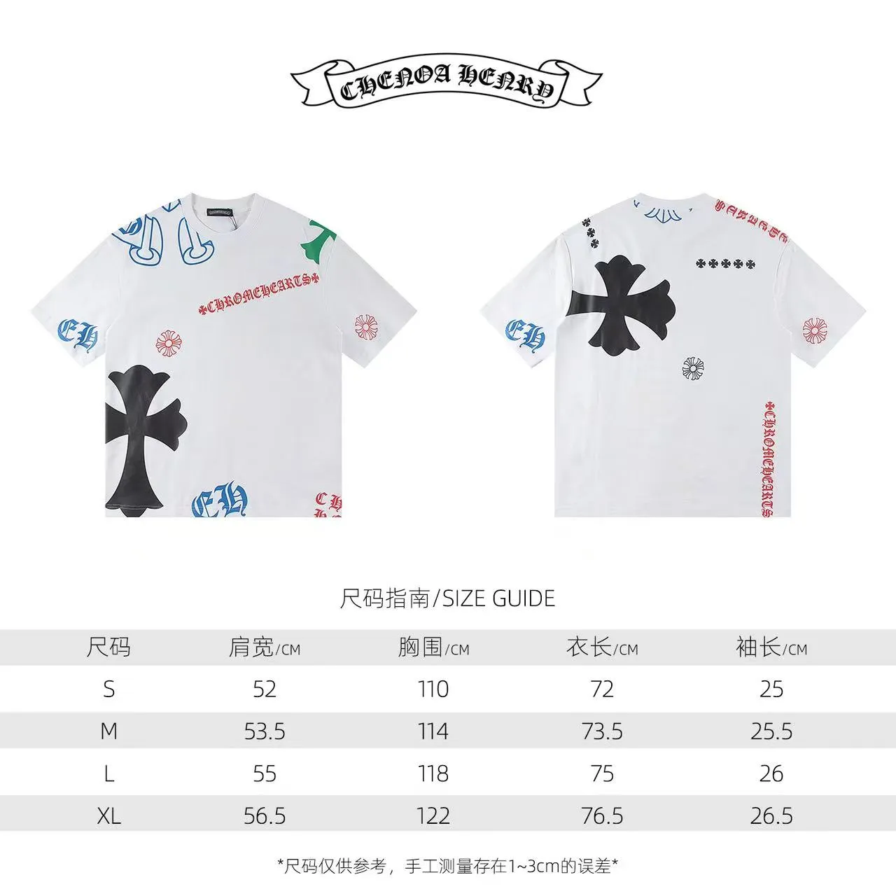 🅿️160 Style: 2025 new Croix Heart short-sleeved T-shirt Material: High version 300g double yarn combed cotton Size: S～XL Color: White Style number: Z007